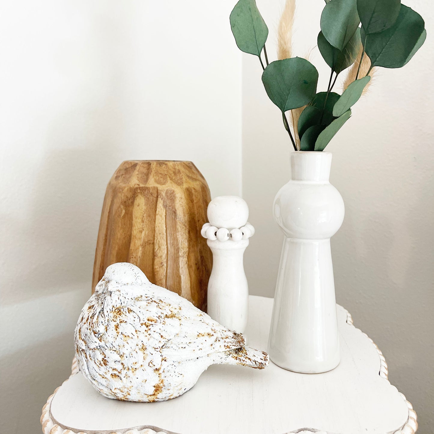 Carved Wood Short Vase