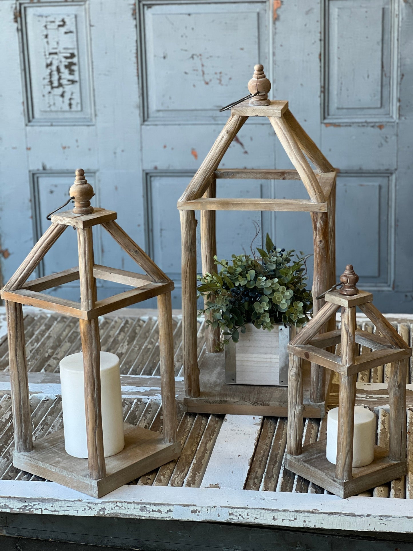 Jasper set of three wooden lanterns