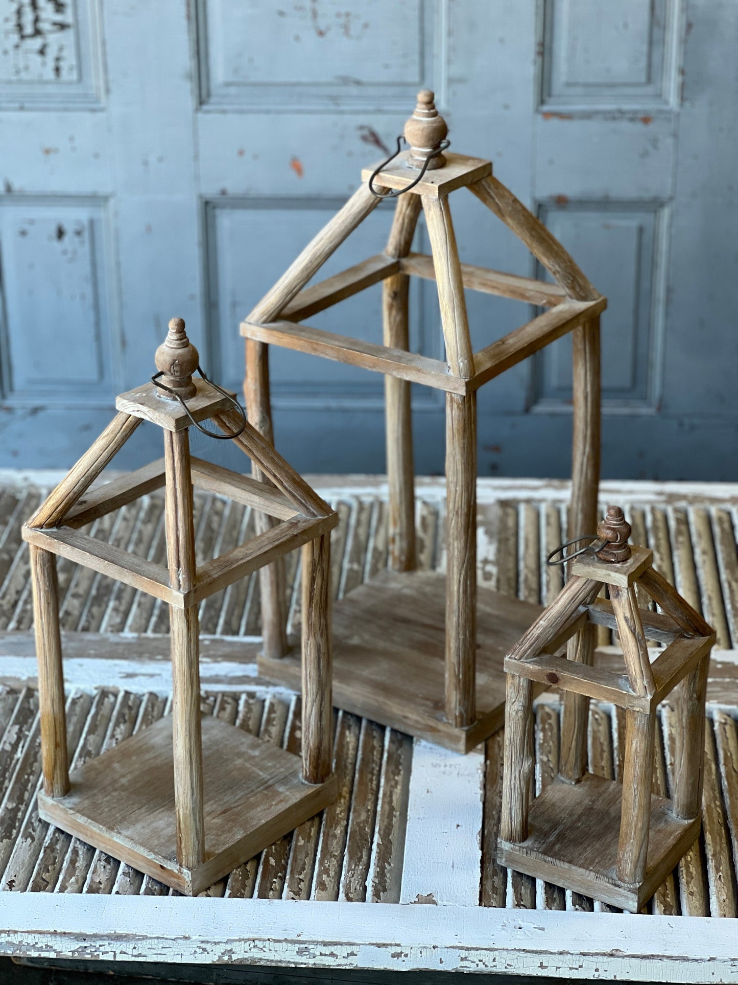 Jasper set of three wooden lanterns