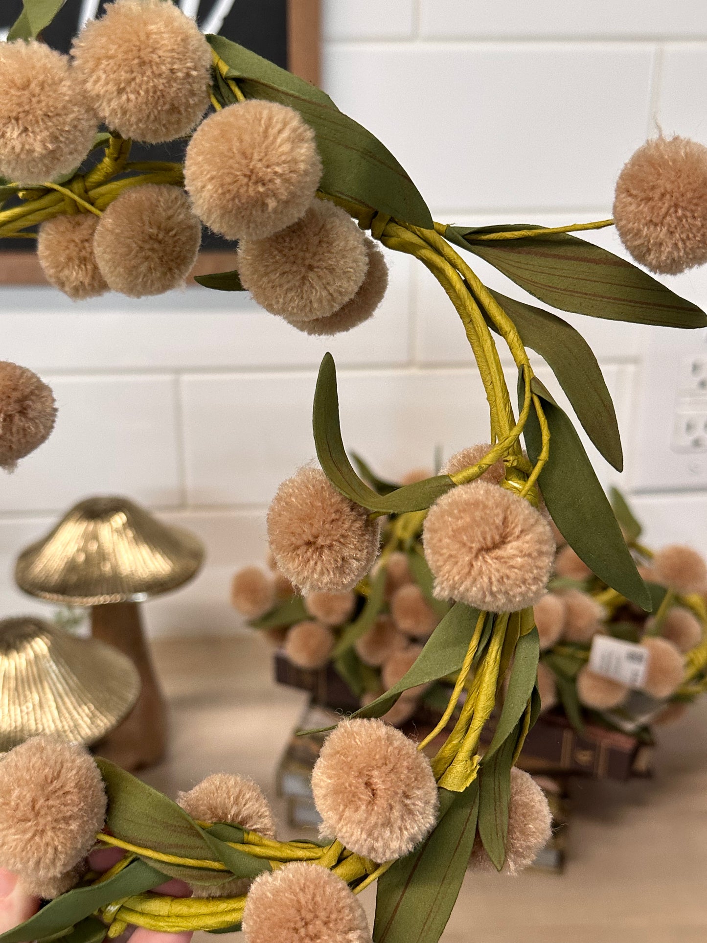 Tan Pompom Candle Ring