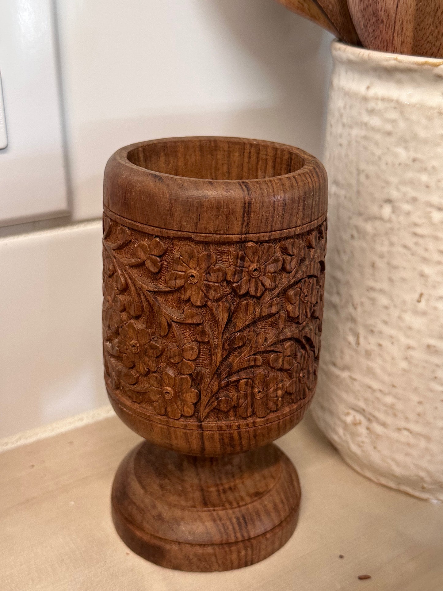 VINTAGE Wood vase Cup