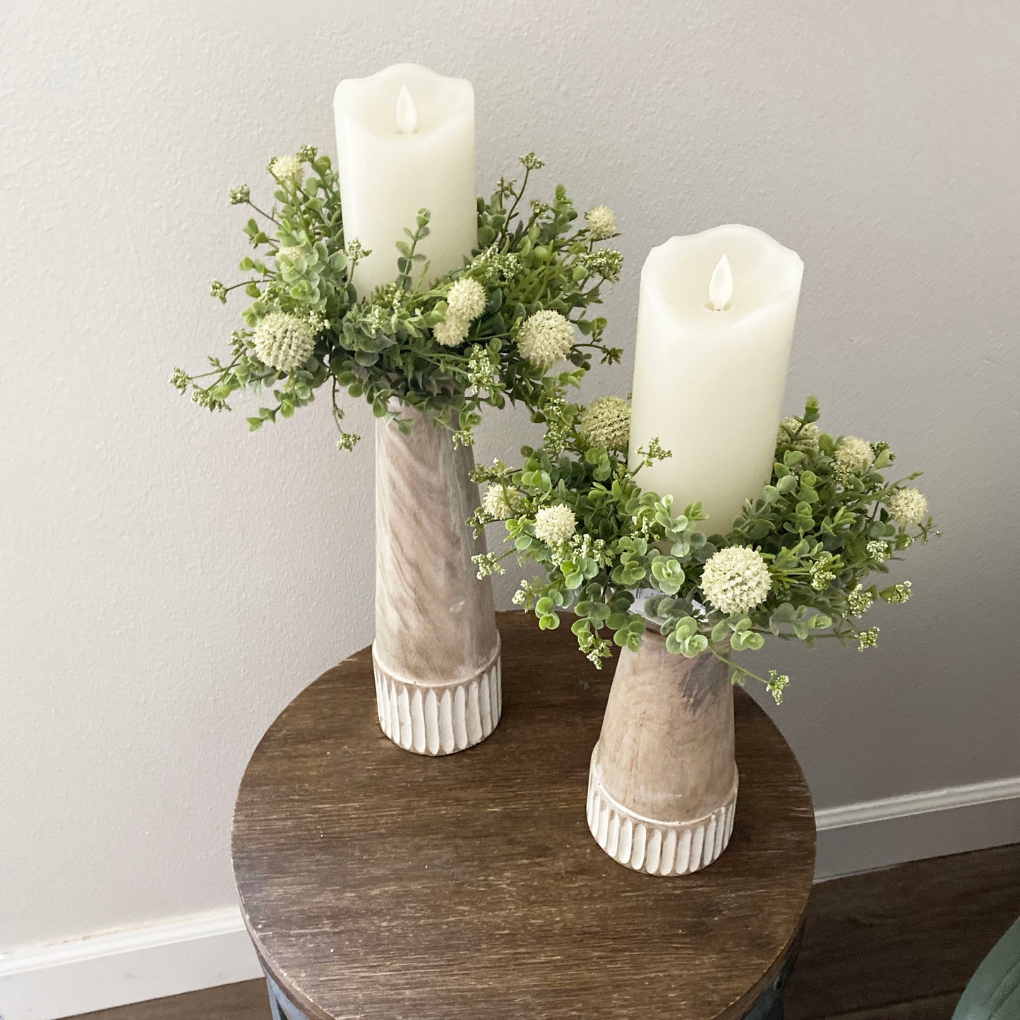 Carved Wood Candle Stands - 2 Options