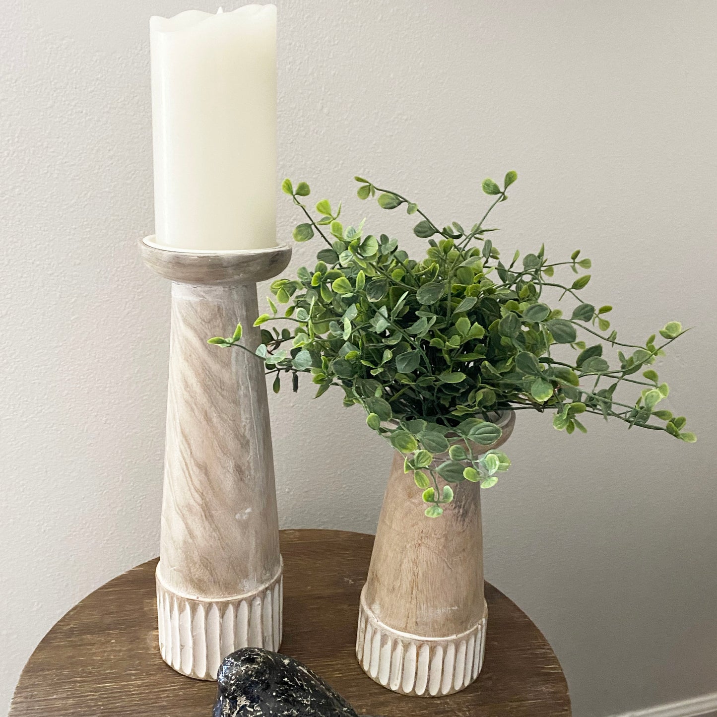 Carved Wood Candle Stands - 2 Options