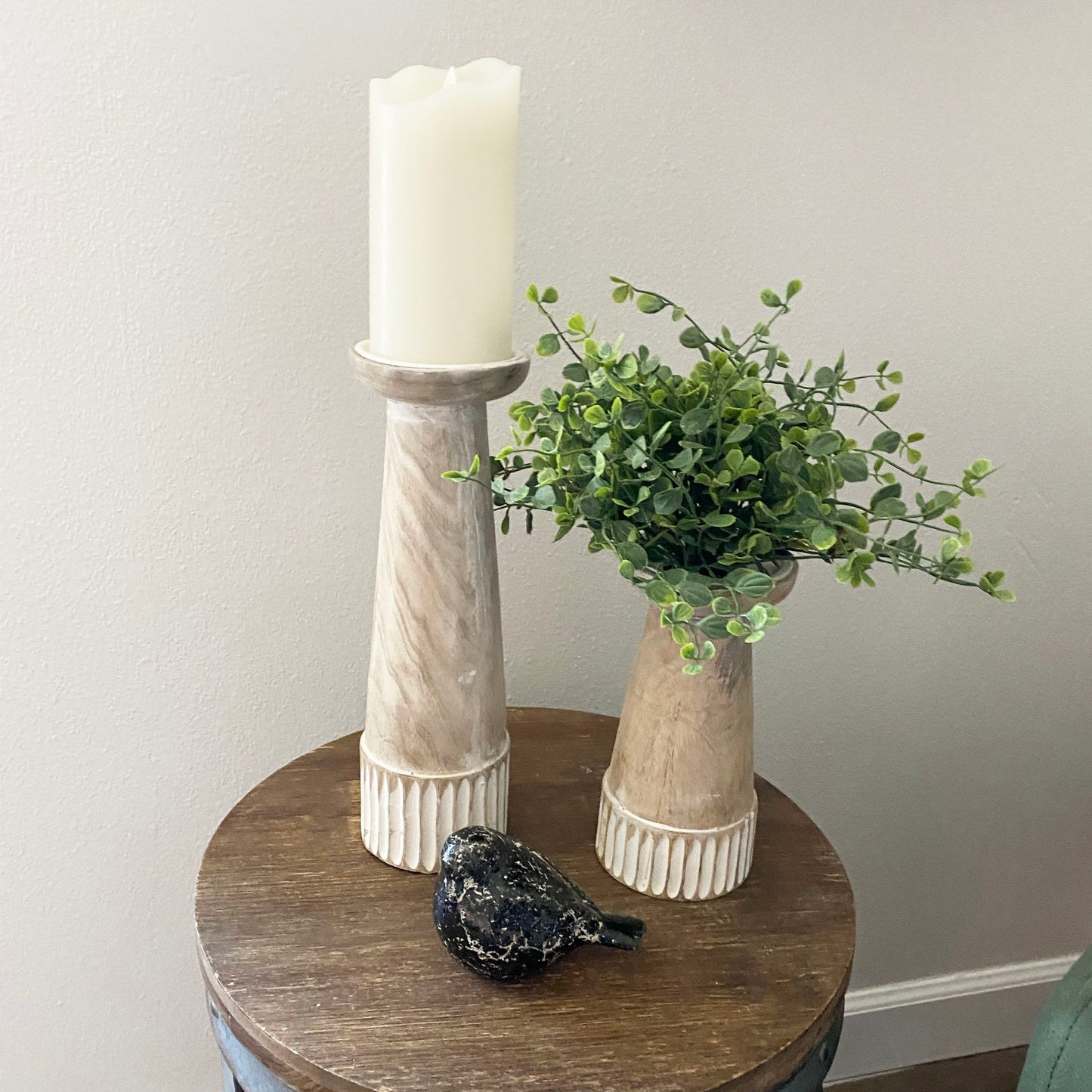 Carved Wood Candle Stands - 2 Options