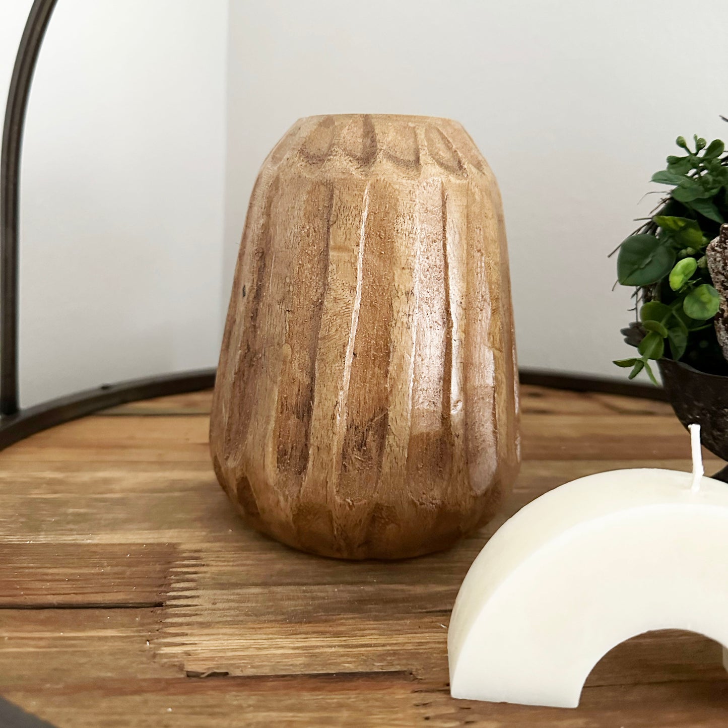 Carved Wood Short Vase
