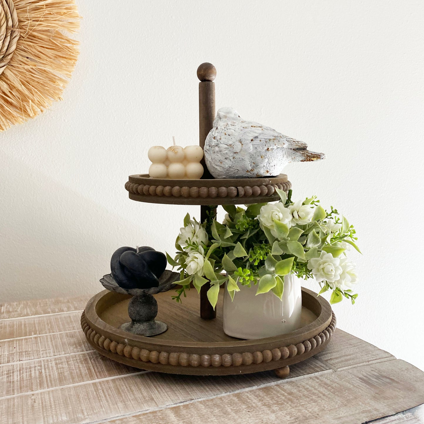Wooden Tray With Beaded Detail