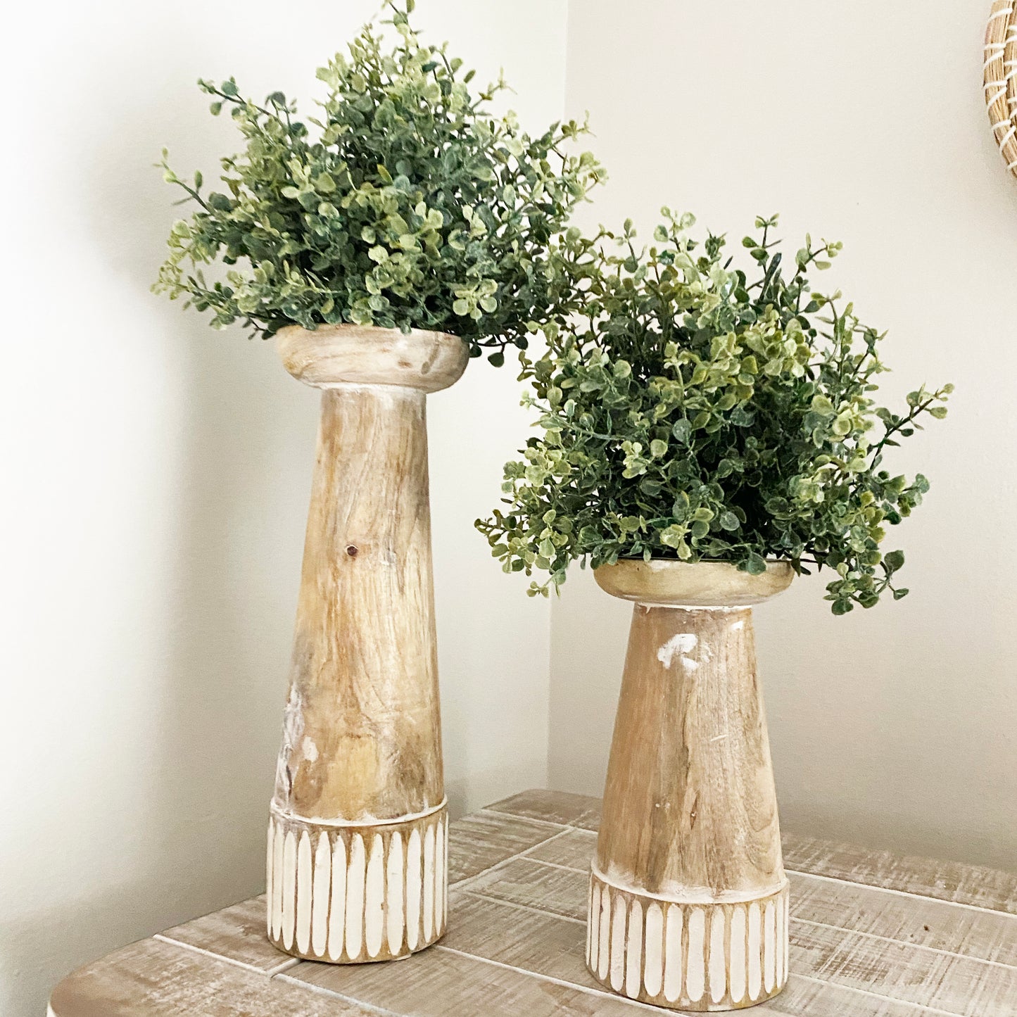 Carved Wood Candle Stands - 2 Options