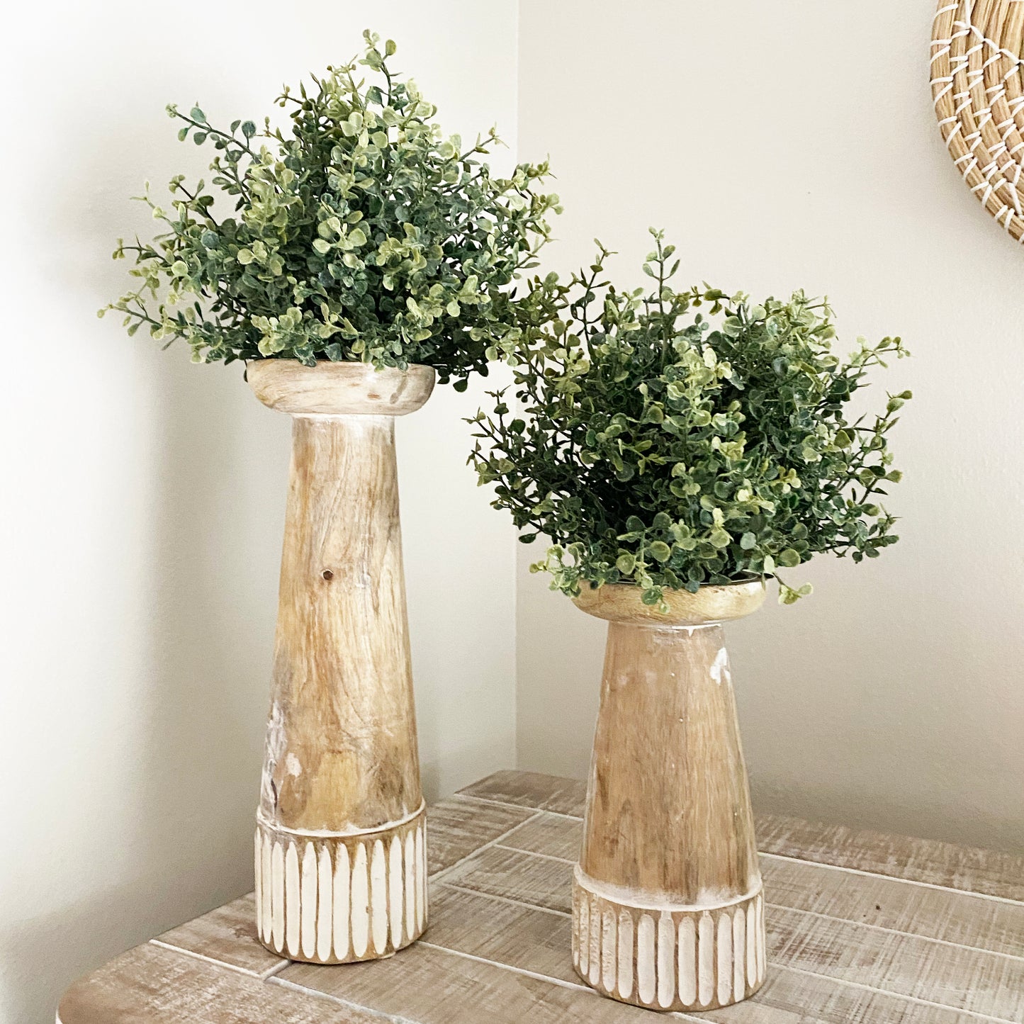 Carved Wood Candle Stands - 2 Options