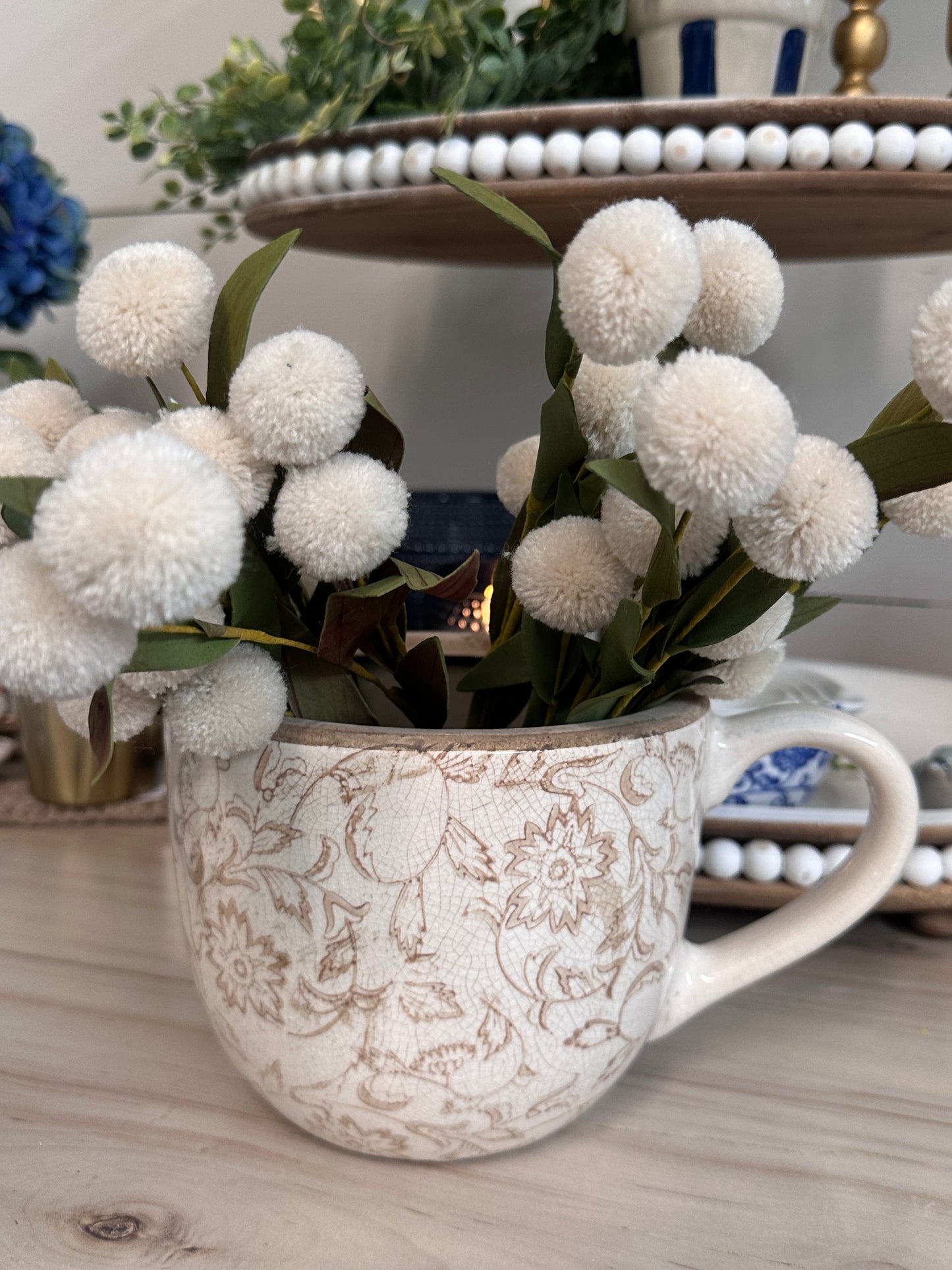 Heirloom Beige Floral Mug Planter