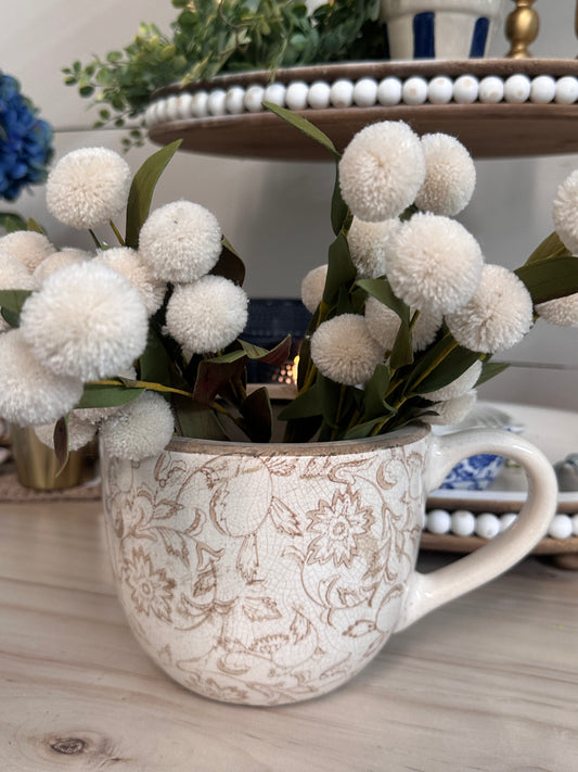 Heirloom Beige Floral Mug Planter