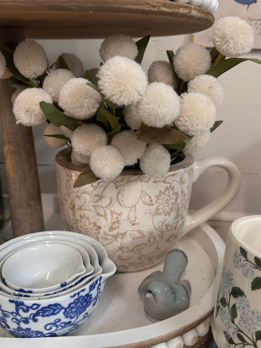 Heirloom Beige Floral Mug Planter