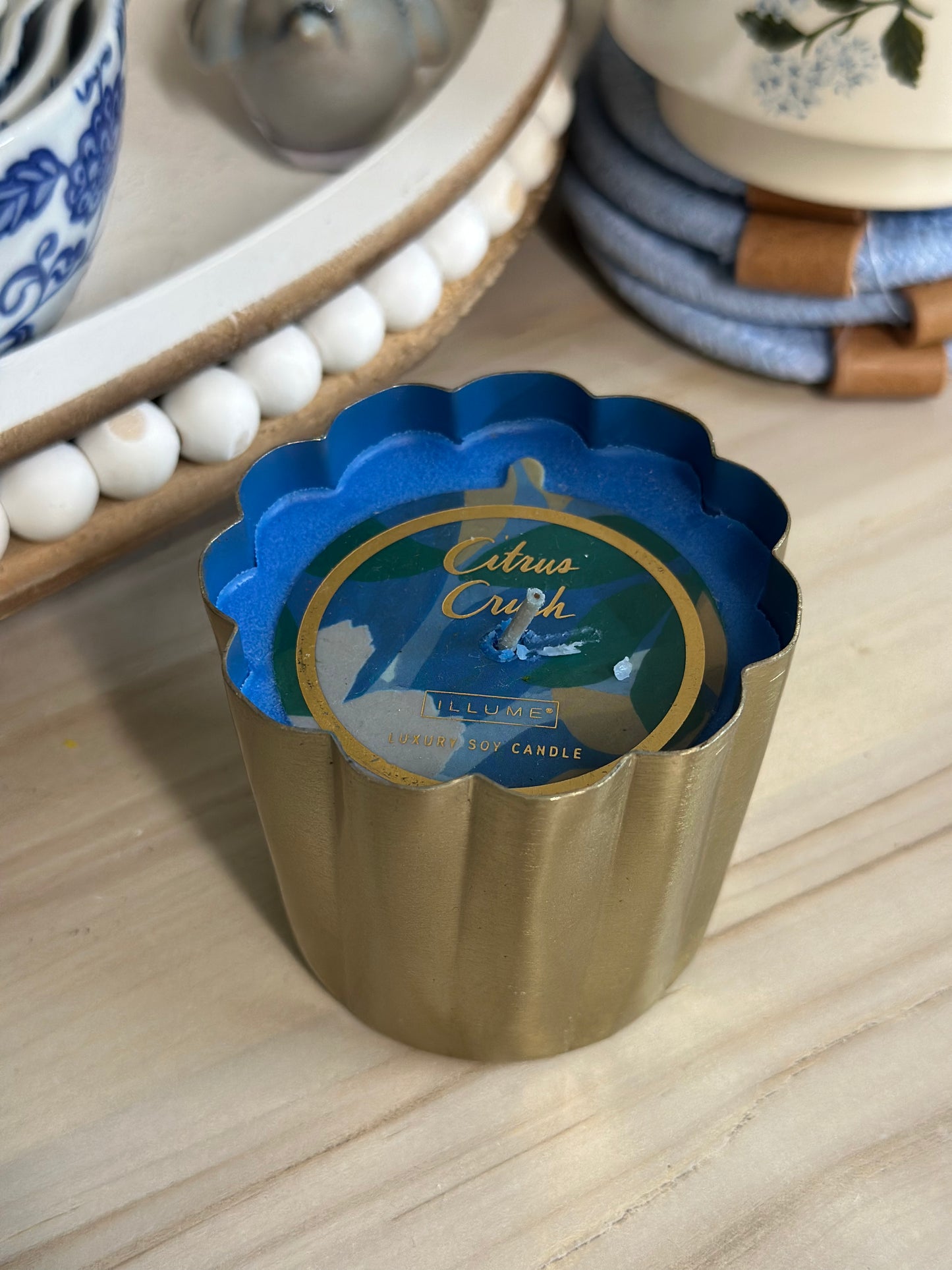 Blue Scalloped Candle - Citrus Crush