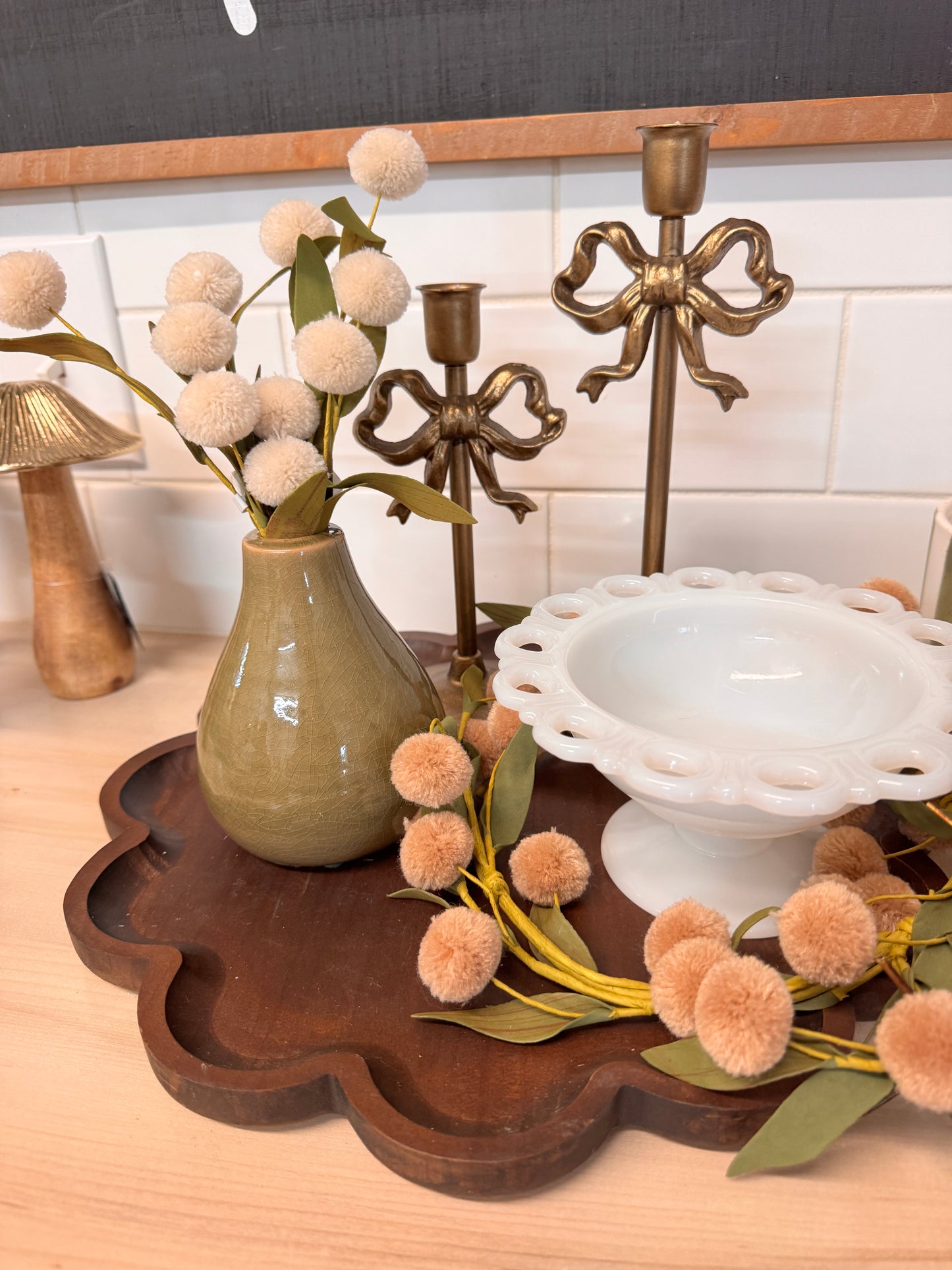 Tan Pompom Candle Ring