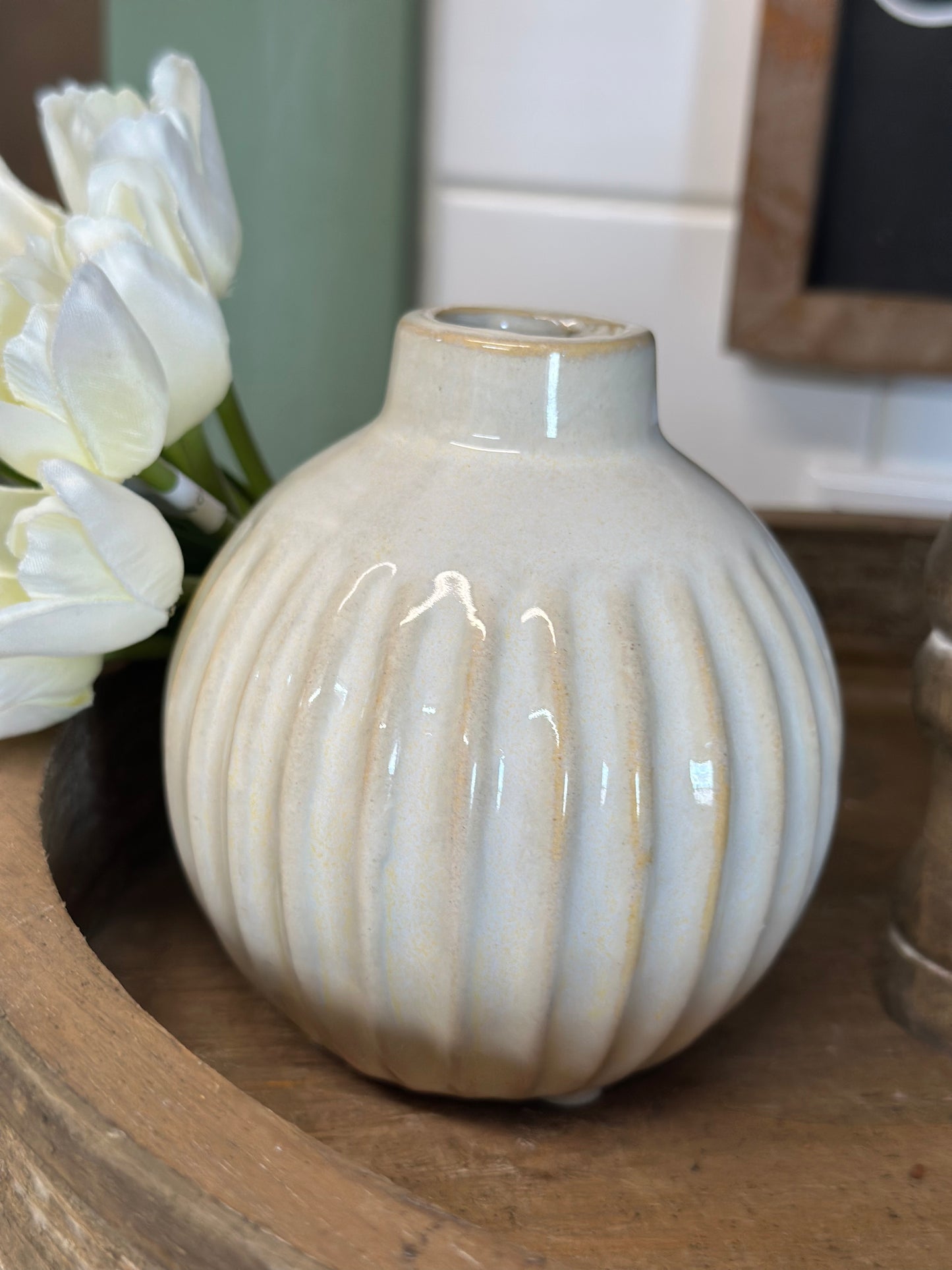 White Ceramic Ribbed Vase