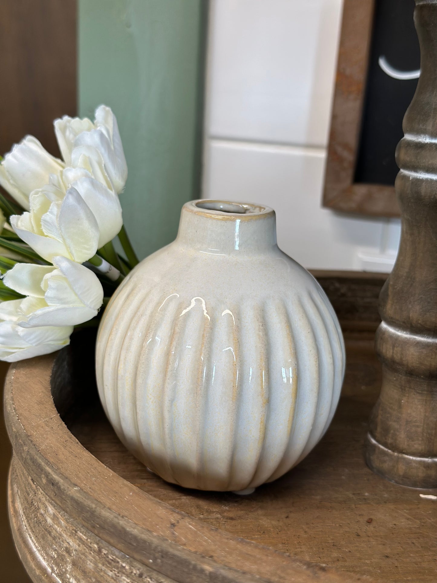 White Ceramic Ribbed Vase