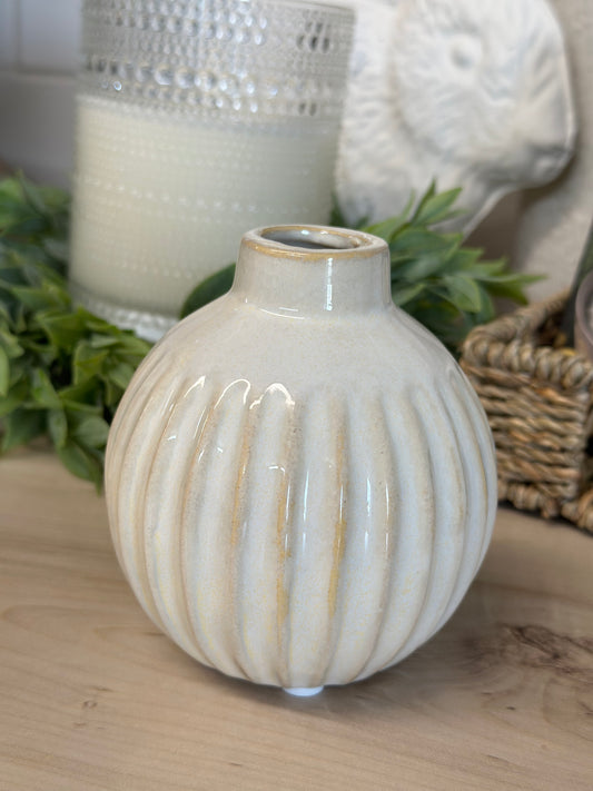 White Ceramic Ribbed Vase