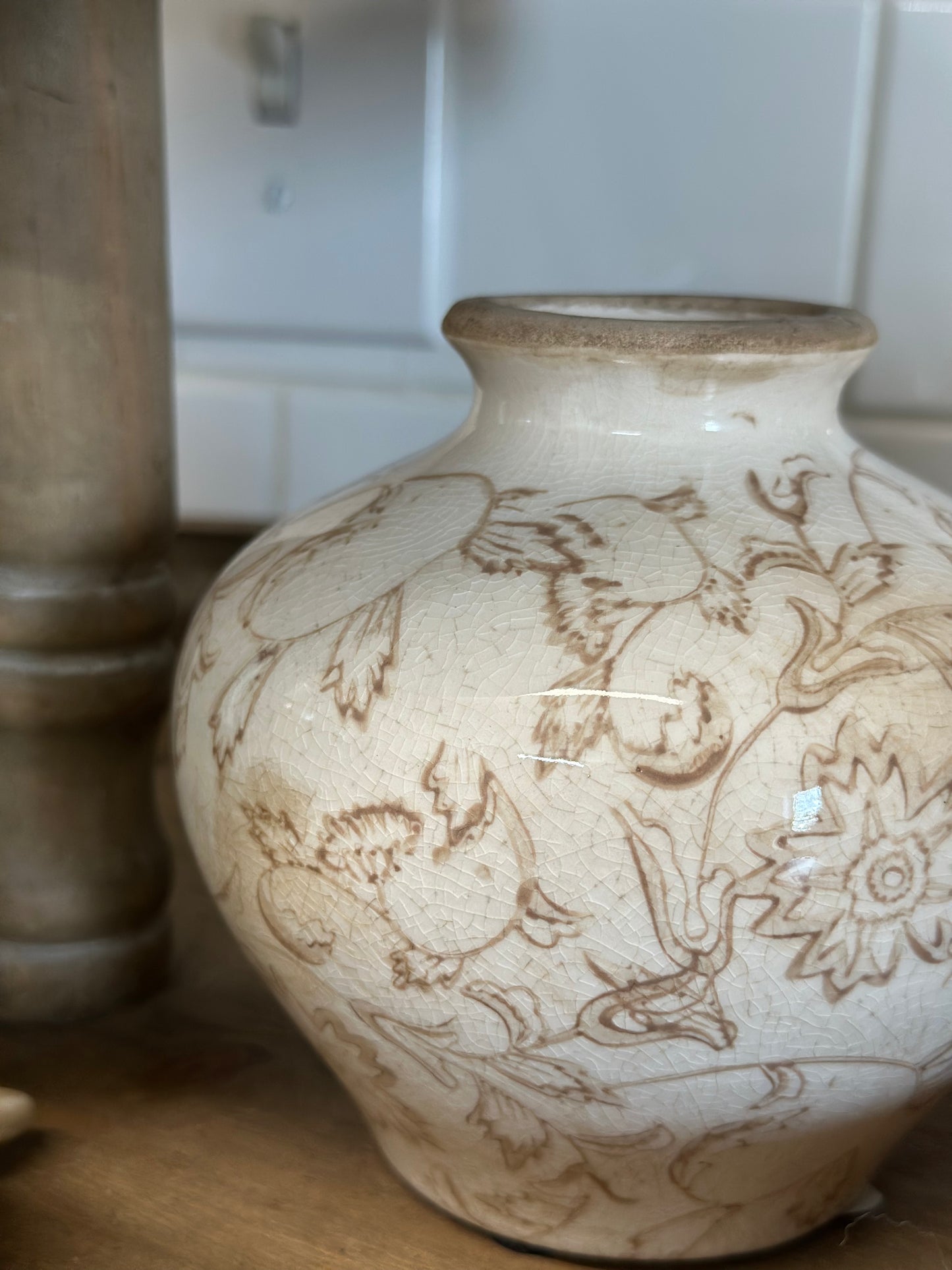 Beige Heirloom Floral Vase