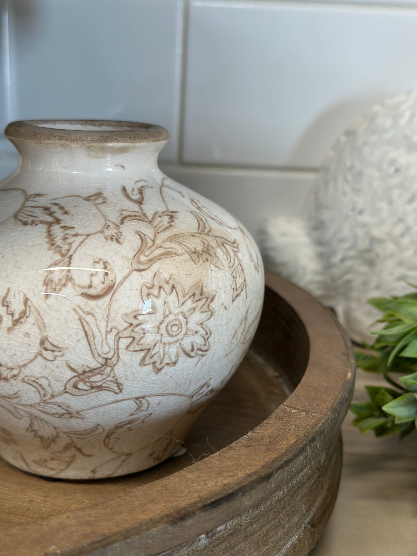Beige Heirloom Floral Vase