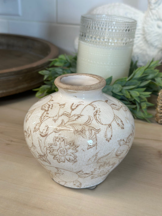 Beige Heirloom Floral Vase
