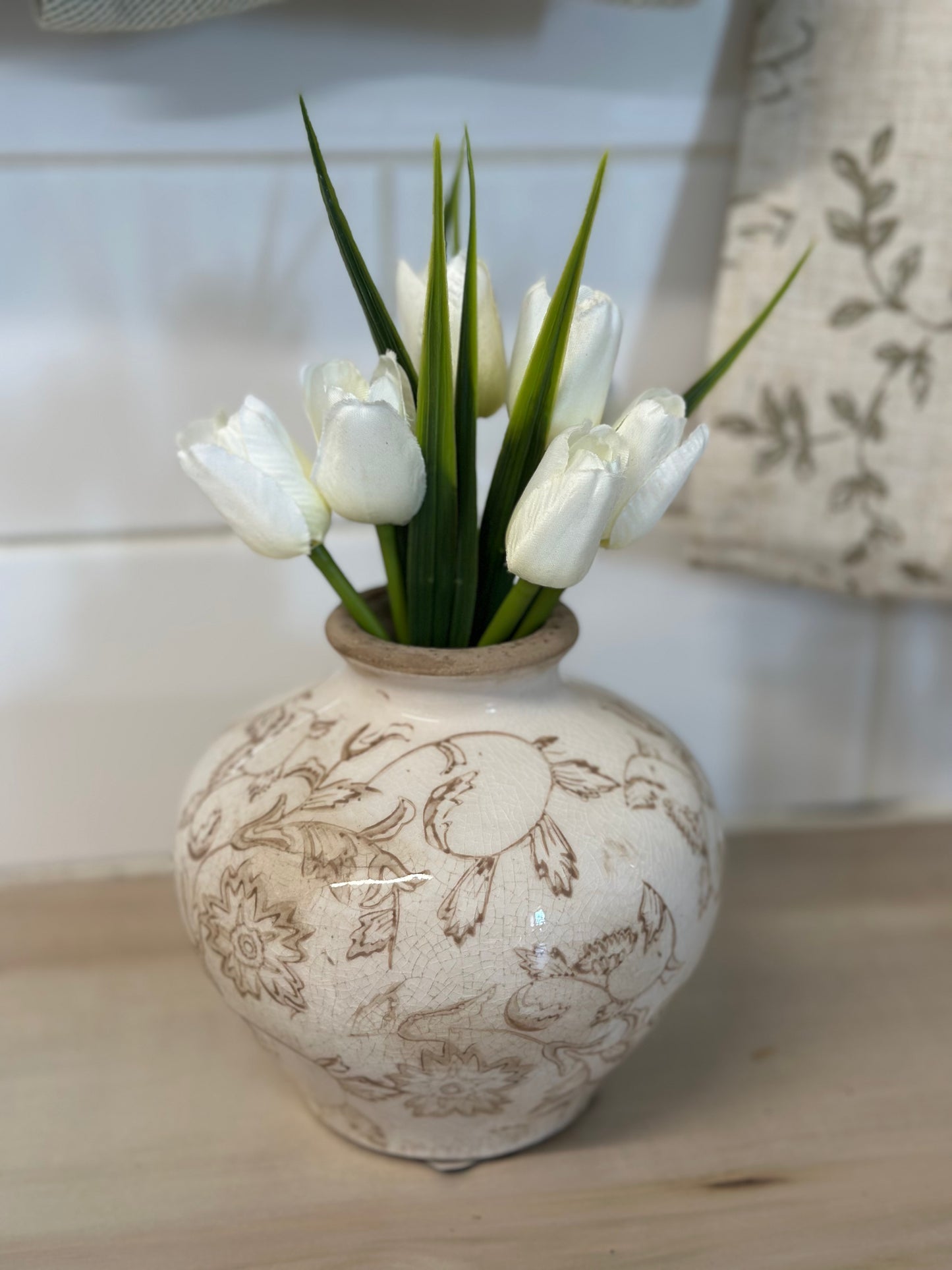 Beige Heirloom Floral Vase