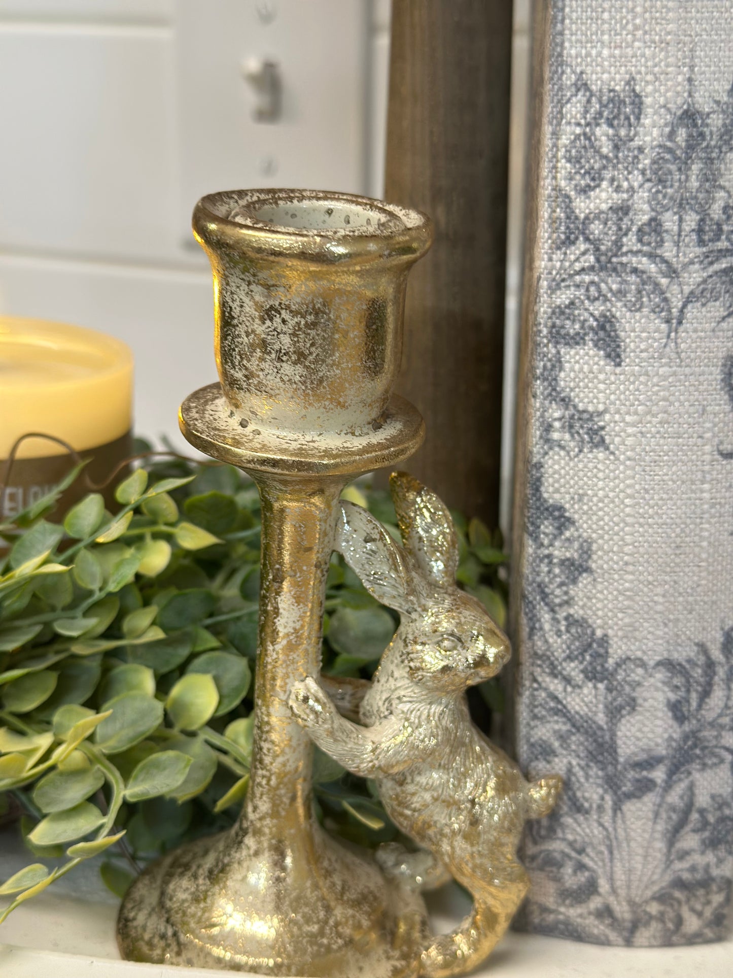 Gold Bunny Taper Candle Holder