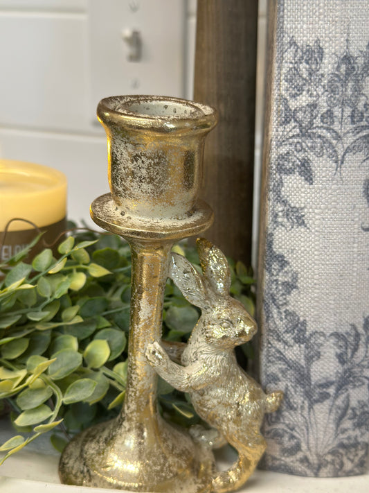 Gold Bunny Taper Candle Holder
