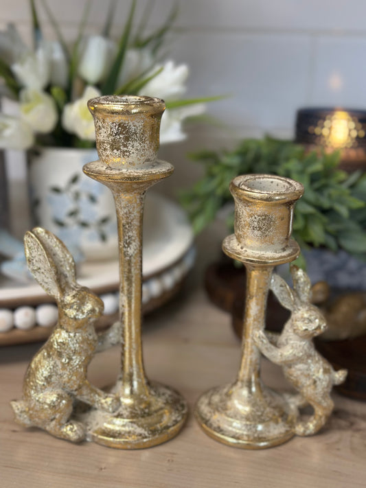 Gold Bunny Taper Candle Holder