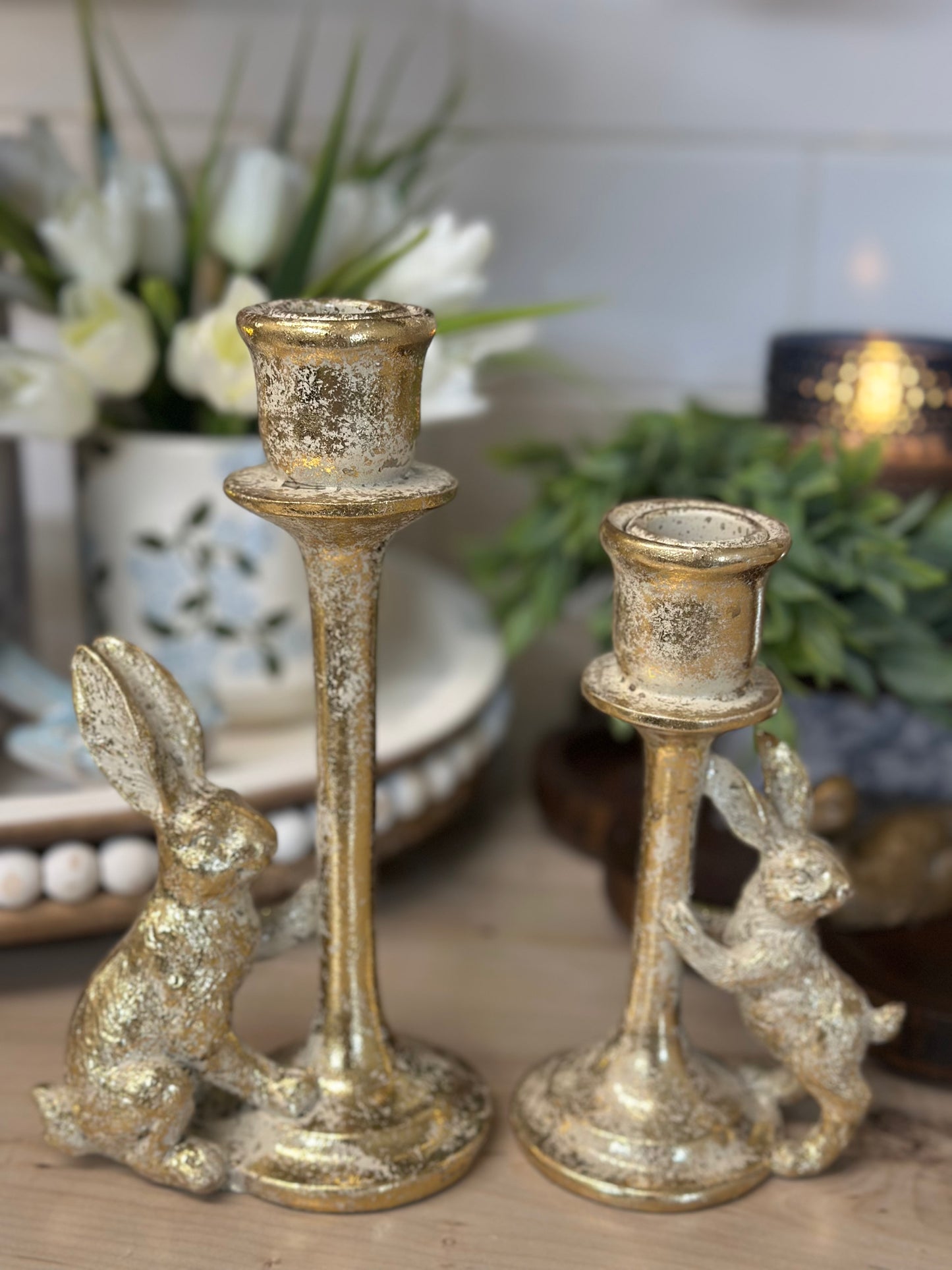 Gold Bunny Taper Candle Holder