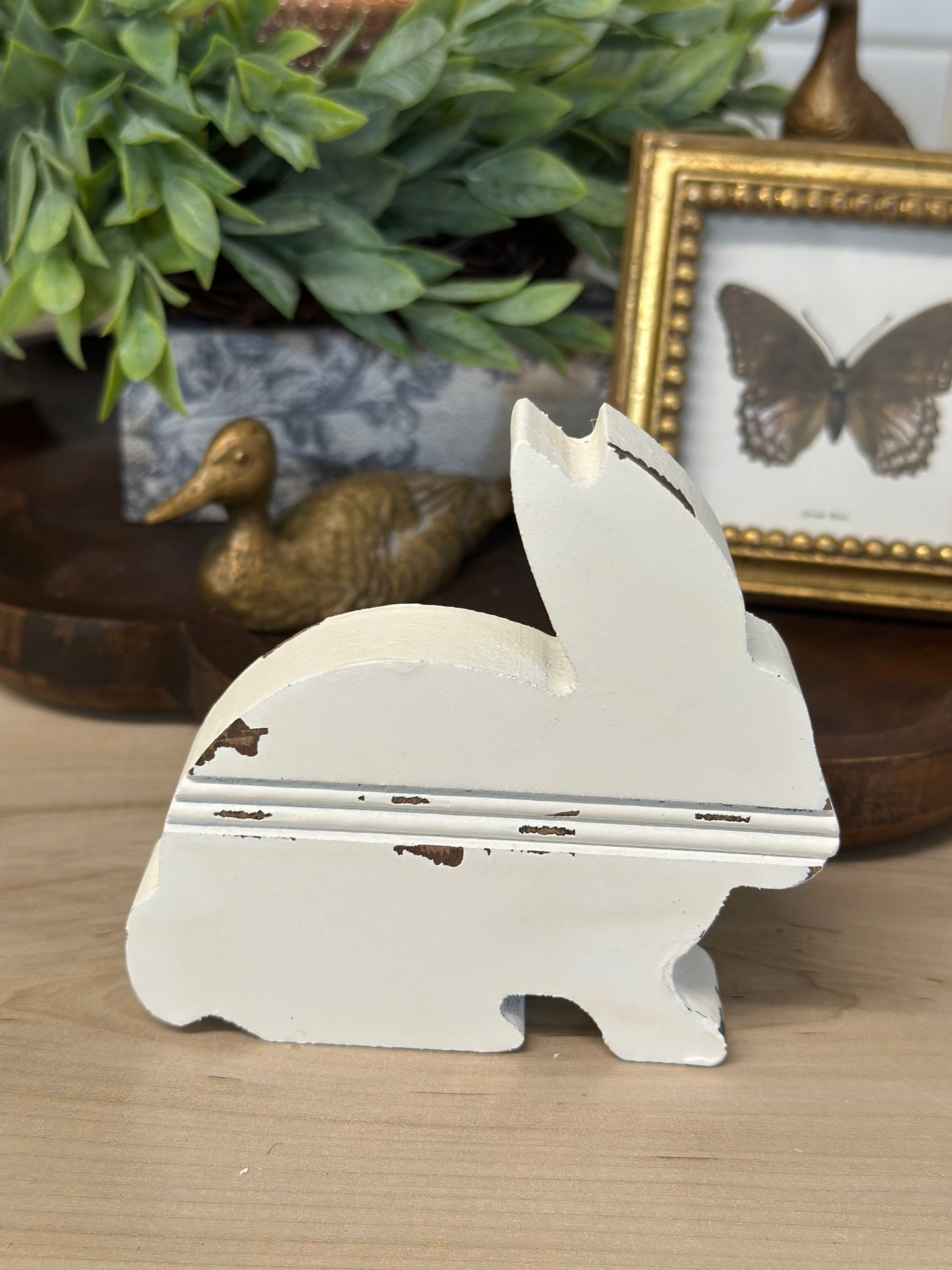 White Distressed Block Bunny