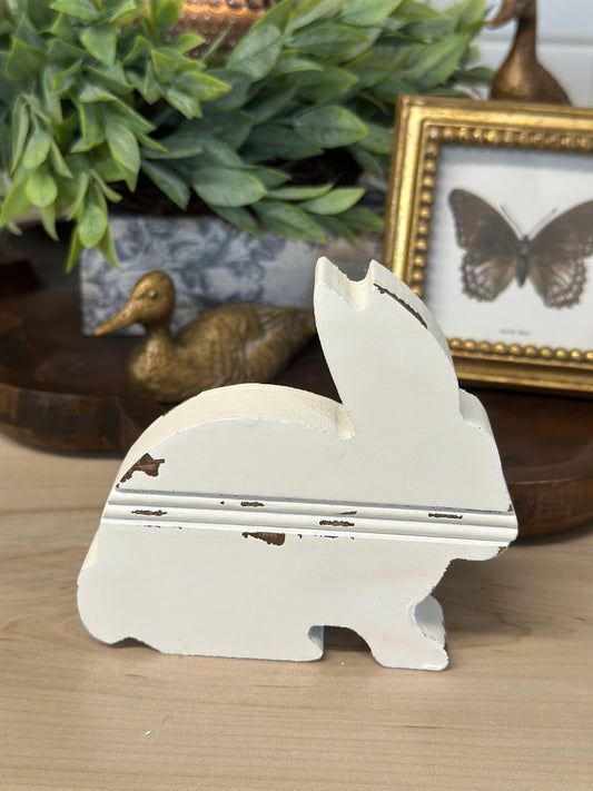 White Distressed Block Bunny