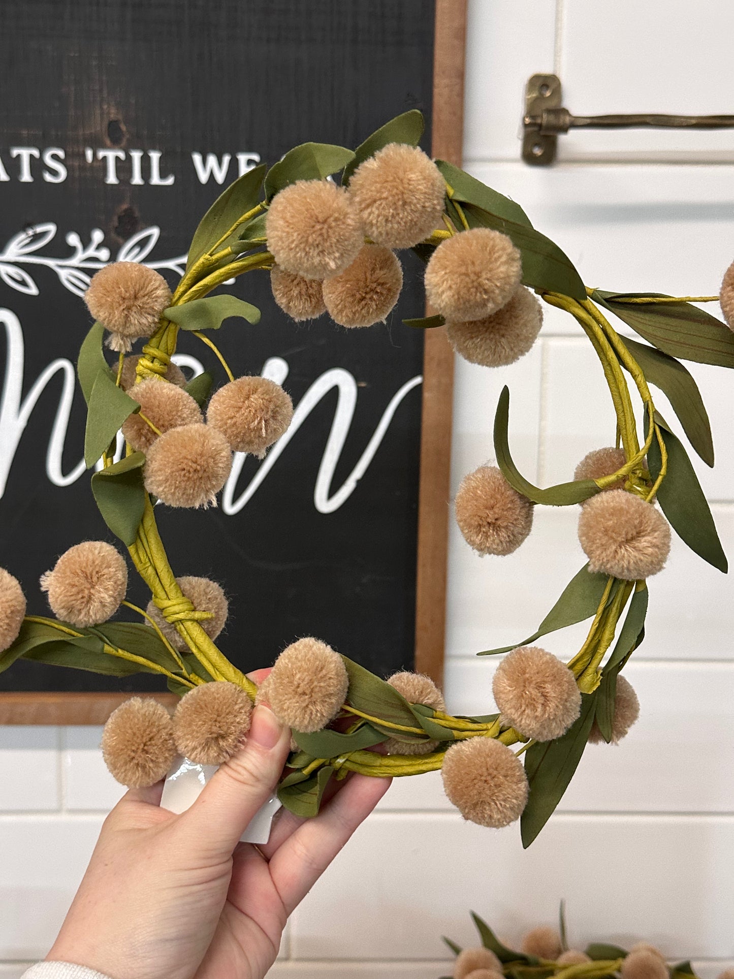 Tan Pompom Candle Ring
