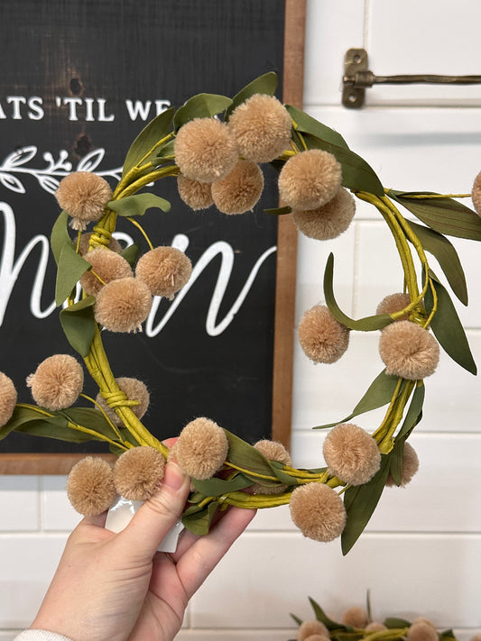 Tan Pompom Candle Ring