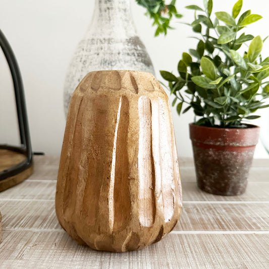 Carved Wood Short Vase