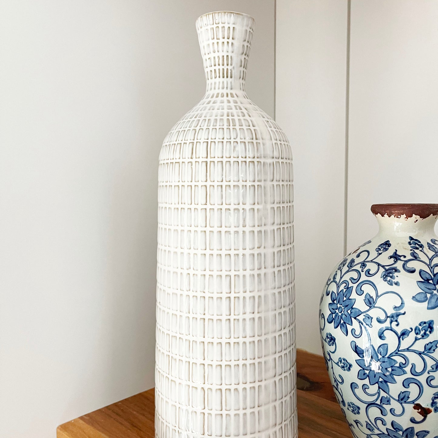 Skinny Tall Grid Textured Vase